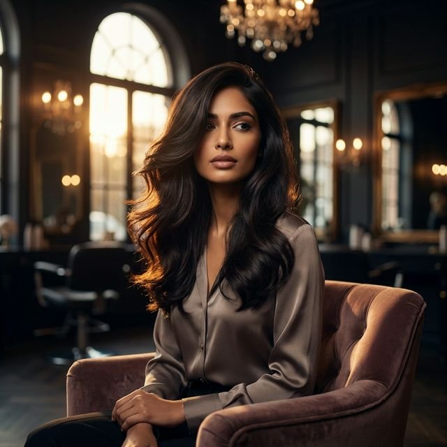 Mujer con cabello estilizado de forma artística en L'Éclat Studio Madrid